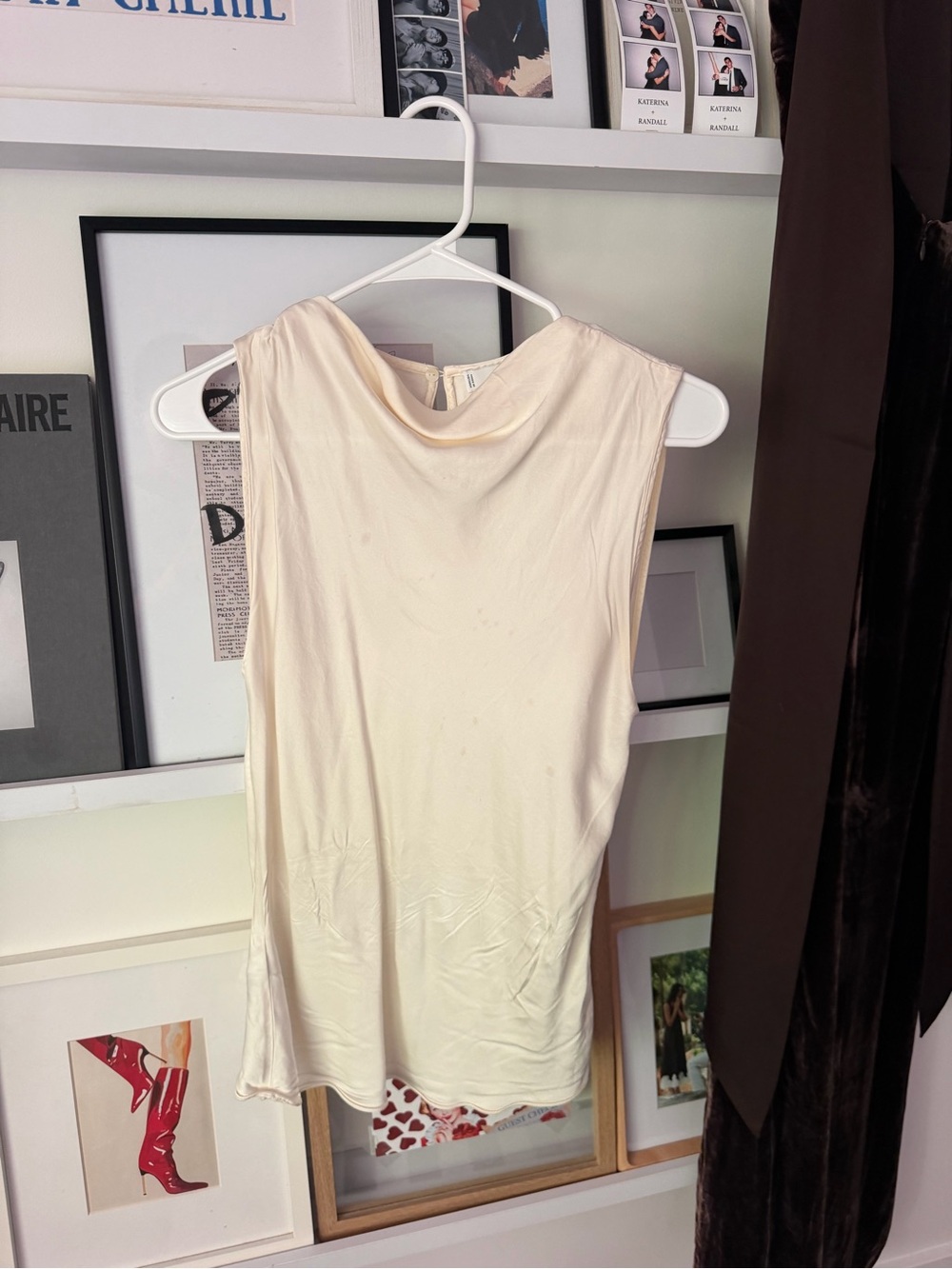 Mango Cream Sleeveless Draped Neck Tank